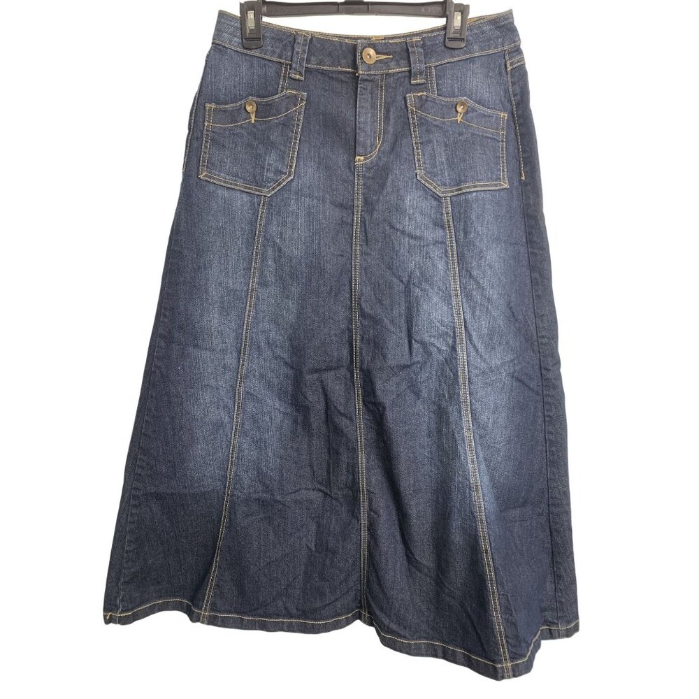 Fashion Bug‎ 10 Cotton A-Line Denim Maxi Skirt Coastal Grandma Festival